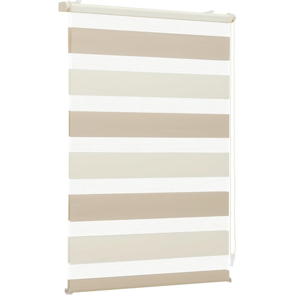 Persiana enrollable doble Sekey con fijación de abrazadera sin taladrar para ventanas, persiana enrollable doble de dos colores de 100 cm de ancho, protección solar de doble persiana enrollable, 100x130 cm, beige y marrón