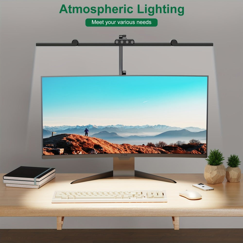 Lámpara de escritorio LED de sobremesa de 24 W, súper brillante y regulable, 1500 lúmenes, para el hogar y la oficina, con luz ambiental, lámpara de luz diurna, lámpara de pinza con barra de luz giratoria, lámpara de oficina