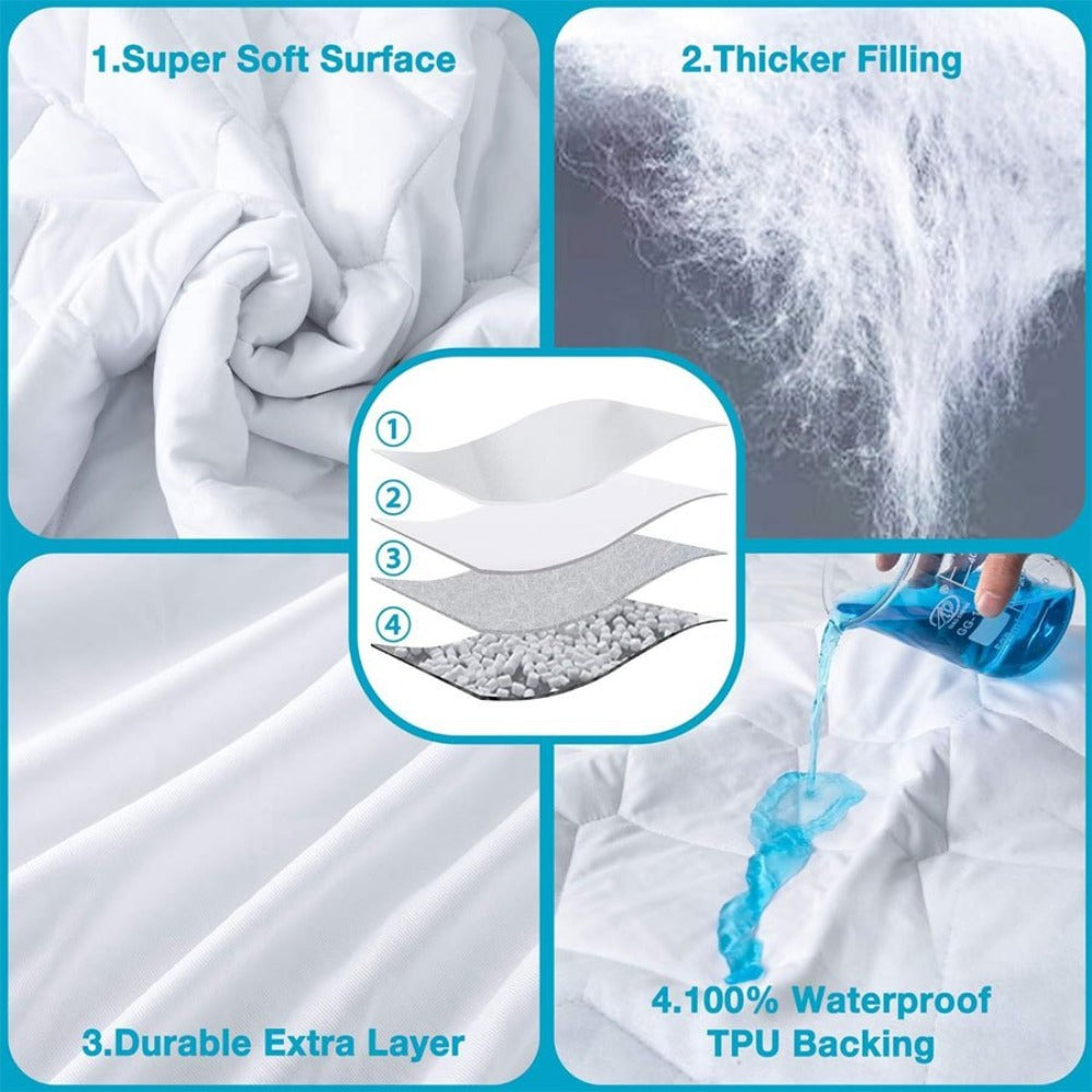 Protector De Colchón, Funda De Colchón Grande De Varios Tamaños, Impermeable, Transpirable, Suave, Impresa, Lavable A Máquina, Blanco