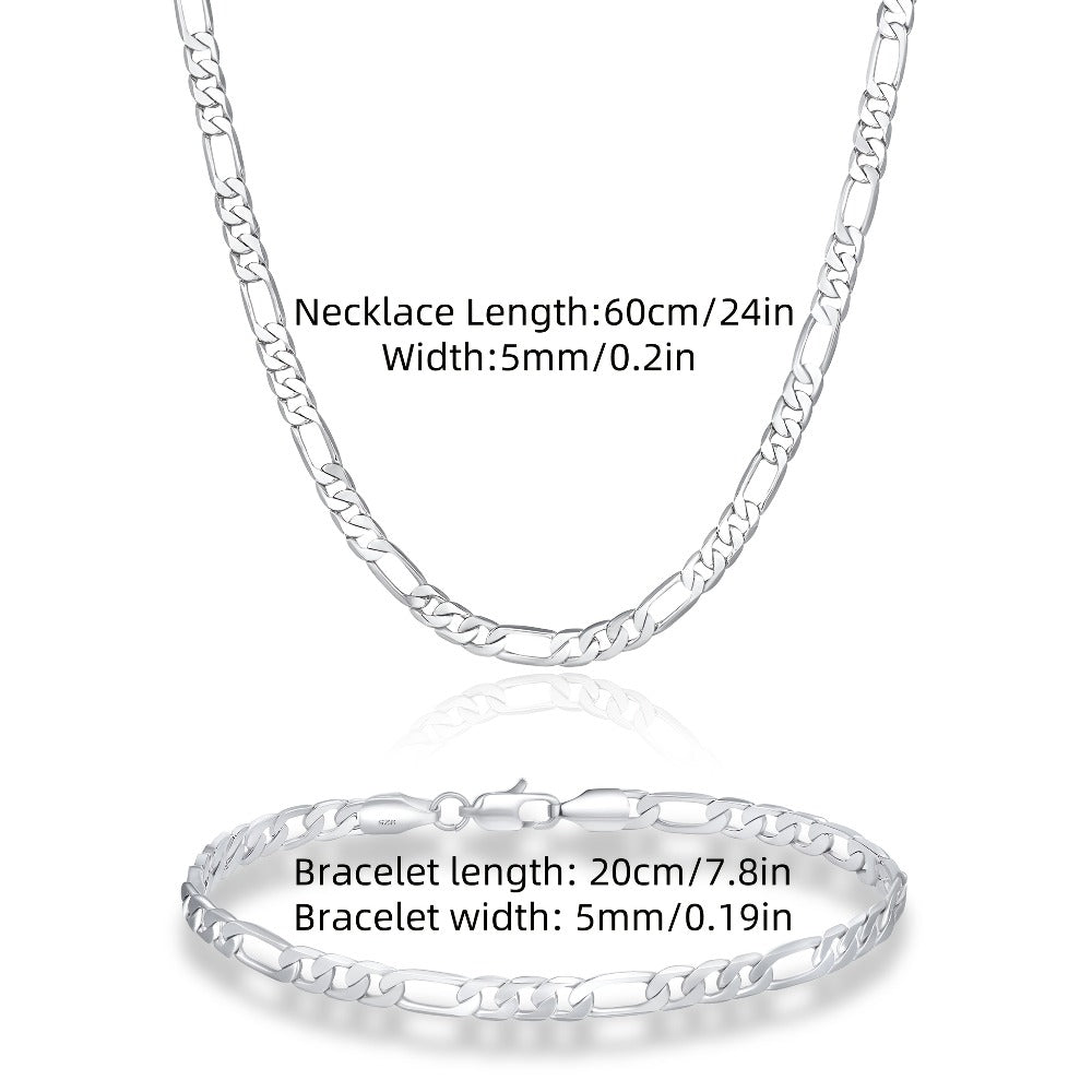 Elegante y versátil set de collar y pulsera Fegaro de plata 925, apto tanto para hombres como para mujeres, con baja alergenicidad. Perfecto para uso casual, hip-hop, punk, deportes, fiestas y regalos navideños. Viene en una exquisita caja de regalo.
