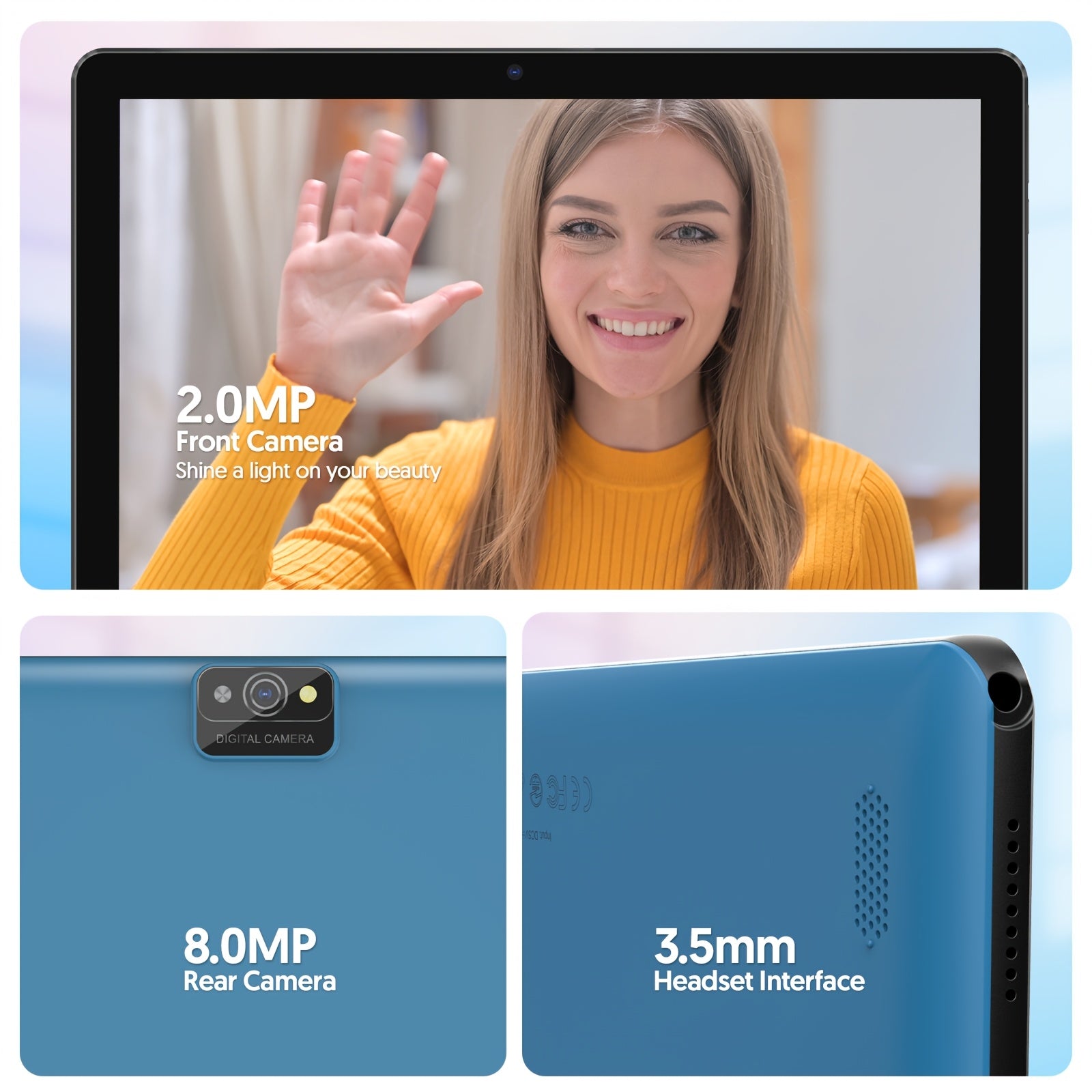 Tabletas Android | Tablet de 10 pulgadas, Tablet Android, Tablet 2 en 1 con Teclado, Funda, Lápiz Óptico, 64GB ROM, 3GB RAM Expansión de 1TB