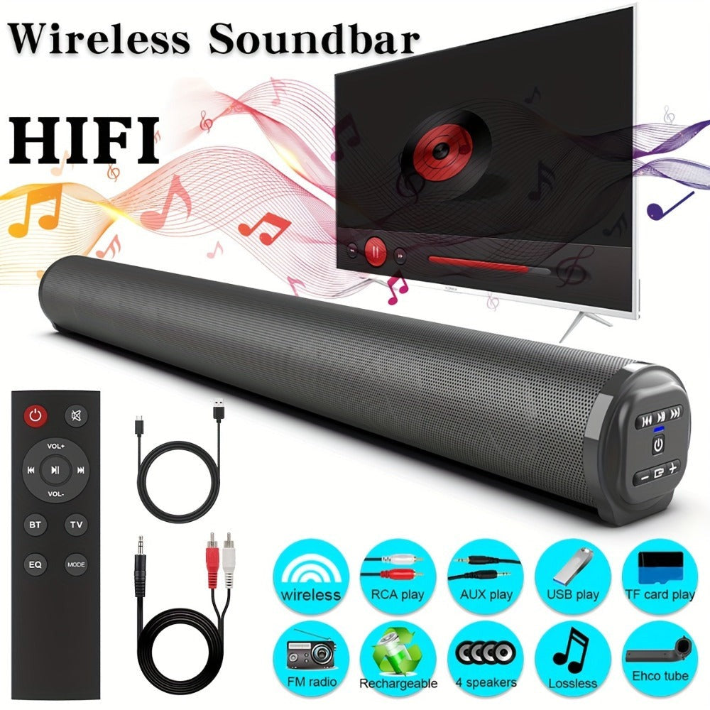 Lange BS-10 Barra de Sonido Inalámbrica con Conexión Inalámbrica, Tipo-C y Operación - Altavoz Compacto para TV, Ideal para Cine, Smartphones, Tabletas, PCs y Dispositivos de Streaming