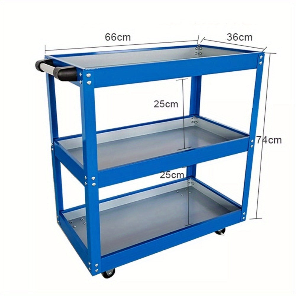 Almacenamiento de herramientas, carrito de garaje resistente, taller, estante de ruedas de 3 niveles, azul, estantes utilitarios