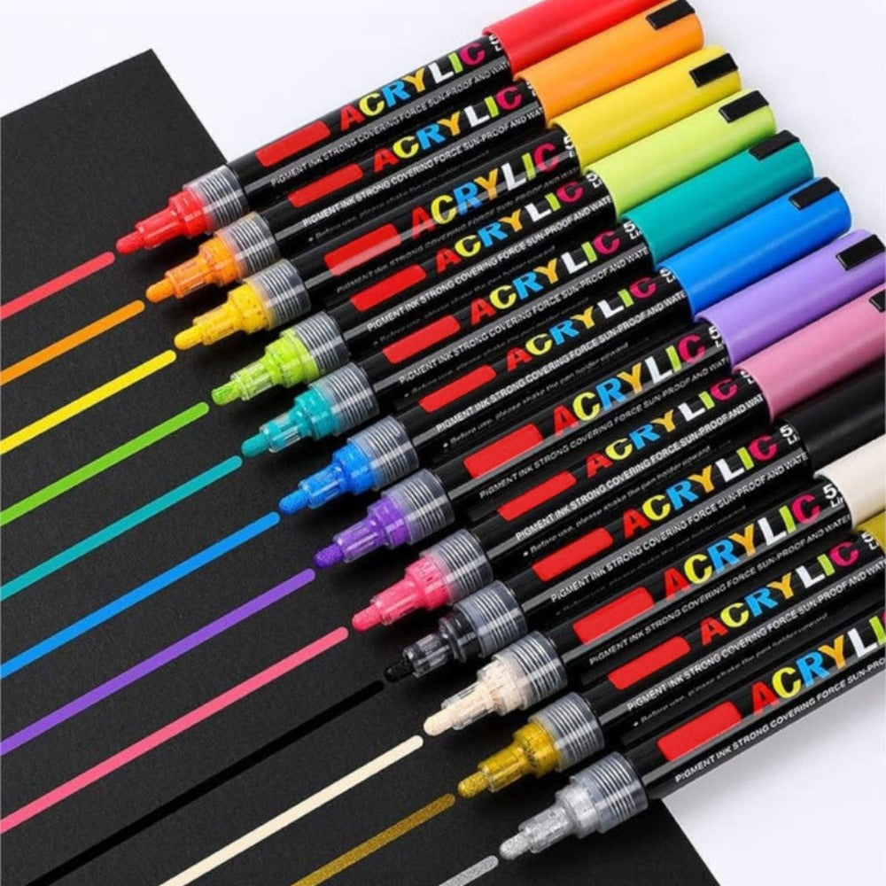 Rotuladores Acrílicos de Pintura, Juego de 12 Piezas, Impermeables
