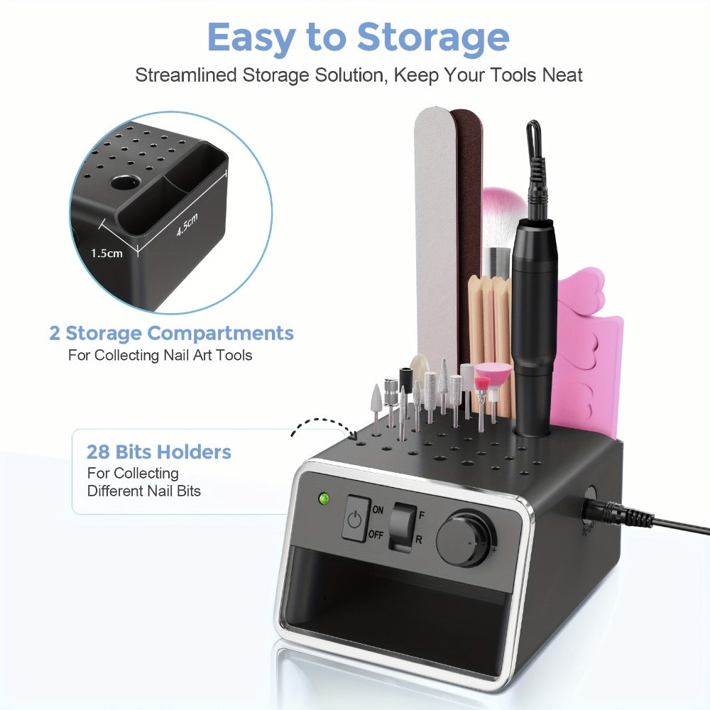 Máquina de Uñas Portátil para el Hogar, Host Alimentado por USB hasta 20,000 RPM + 6 Tipos de Brocas + Juego de 106 Anillos de Hilo, Diseño Ligero Más Conveniente para Llevar, ¡Abre el Salón de Uñas en Cualquier Momento, en Cualquier Lugar!