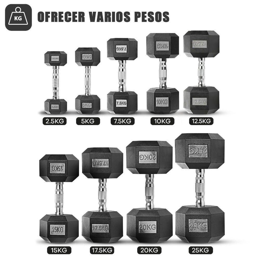 Mancuernas de hierro macizo, juego de mancuernas hexagonales de hierro fundido, con pesos de 2,5 kg, 5 kg, 7,5 kg, 10 kg, 12,5 kg, 15 kg, 20 kg y 25 kg, adecuados para entrenamientos en casa y en el gimnasio, ideales para el entrenamiento de brazos, yoga