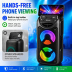 Altavoz inalámbrico portátil para fiestas con altavoces duales de 3 pulgadas, bajos profundos potentes, radio FM, luces ambientales LED y micrófono incorporado, altavoz de exterior de alto volumen para fiestas de verano, barbacoas en el jardín, camping, v