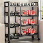 Estante de almacenamiento de metal dorado ajustable de 4 niveles con ruedas y 3 cestas - Estante organizador móvil para cocina, despensa, baño, armario - Diseño rodante para ahorrar espacio, regalo de inauguración y almacenamiento del hogar ()