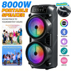 Altavoz Potente de 8000W, Caja de Karaoke Portátil con Luces RGB, Soporta Emparejamiento Estéreo TWS y Micrófono, Compatible con Tarjeta TF/USB MIC FM, Ideal para Fiestas, Exteriores, Camping, Pascua y Año Nuevo Chino