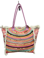 MEJORADA Bolso de playa grande con estampado bohemio, ideal para verano, con flecos de algodón, forro interior y bolsillos, 55×37×19 CM, tejido 100% poliéster