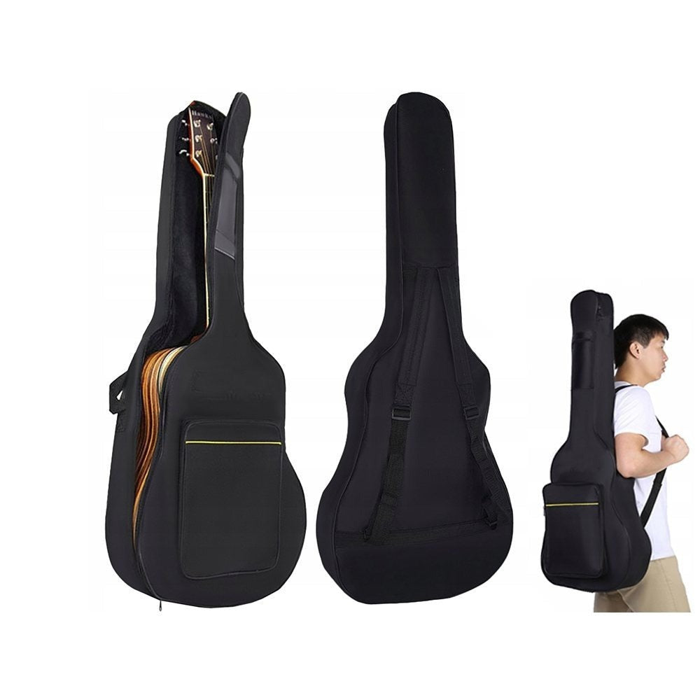 Funda Clásica para Guitarra Acústica, Estuche Rígido Negro con Bolsillos, Correas Ajustables y Asa para Transporte, Material Sólido Grueso Protector Resistente a las Condiciones Climáticas, Estuche con Bolsillo Adicional para Partituras A4 y Bolsillo para