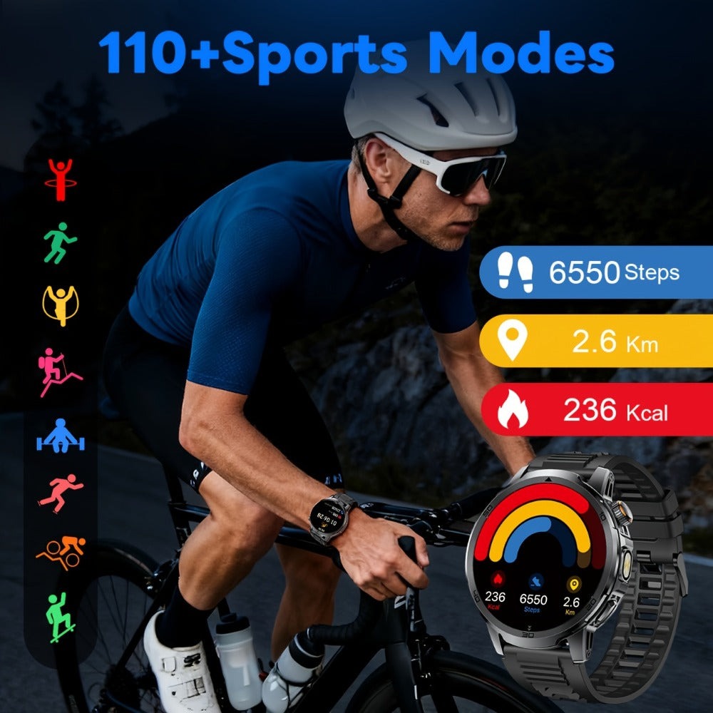 Reloj Inteligente LIGE para Hombres con Llamadas, Batería de 1000mAh/Linterna/Dos Cables de Carga, Pantalla HD Grande de 1.85 Pulgadas, Reloj de Fitness con 100+ Modos Deportivos, Monitor de Sueño IPX8 para Android e IOS