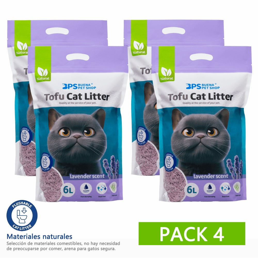 4PCS Arena de Tofu para Gatos aglomera 6L - Sin Polvo Fácil de Aglomerar y Controla Olores -y Segura para Gatitos 2-2.3kg cada bolsa