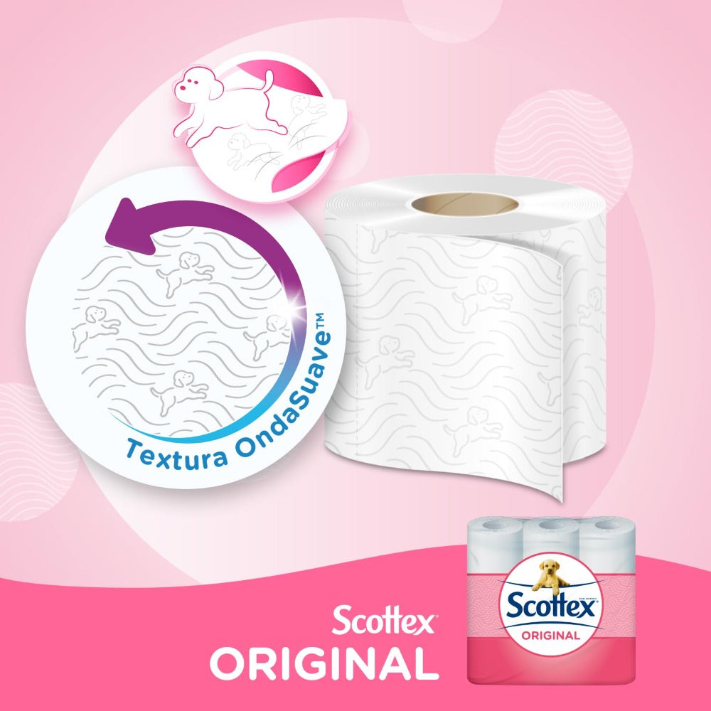 Scottex Papel Higiénico Original 96 rollos, 6 packs de 16 rollos