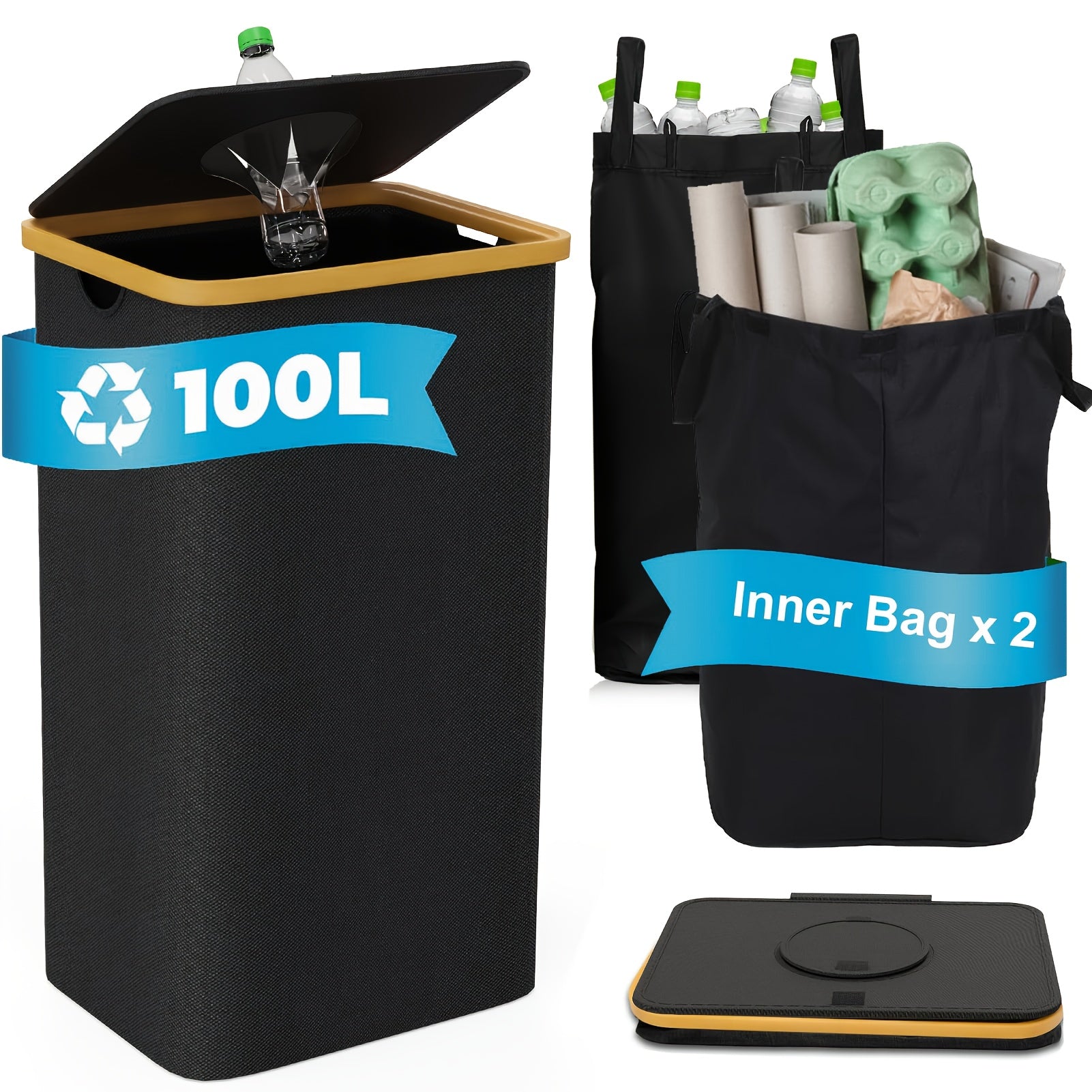 Cubo de recolección de residuos doméstico de tela Oxford 900D, cubo de basura de cocina de gran capacidad de 70/100 litros, colector de botellas plegable, caja de almacenamiento para juguetes variados, contenedor de recolección, adecuado para las necesida