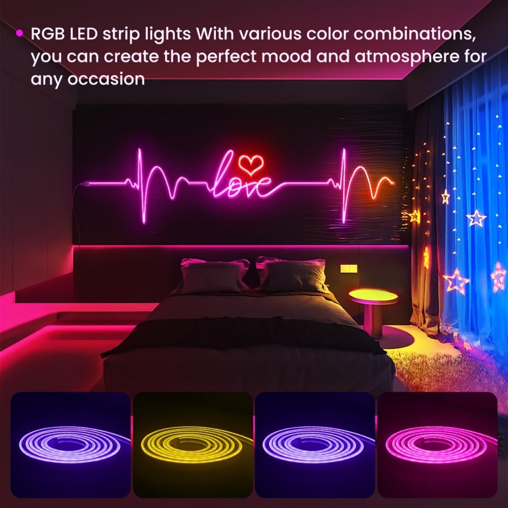 Tira de Luz LED RGB Neon de 30m/20m/15m/10m/5m con Sincronización Musical, Tira Flexible de 24V con Aplicación y Control Remoto, Tira de Luz Exterior IP"67", Ideal para Dormitorio, Habitación y Decoración Exterior