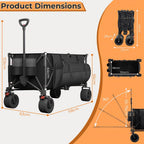Carro plegable todoterreno de alta resistencia de 300L, carro profesional con certificación GS, ruedas de PU de 17cm con frenos, lona duradera gris oscuro Jet Black, plegable para sitios de construcción/camping, carro profesional