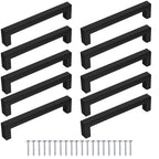 Juego de 10 Tiradores Negros Mate para Muebles, Diseño Cuadrado, Distancia de Agujeros de 128 mm, 160 mm, Modernos y Estéticos para Gabinetes y Cajones, Ideal para Cocina, Baño y Sala – Incluye Tornillos