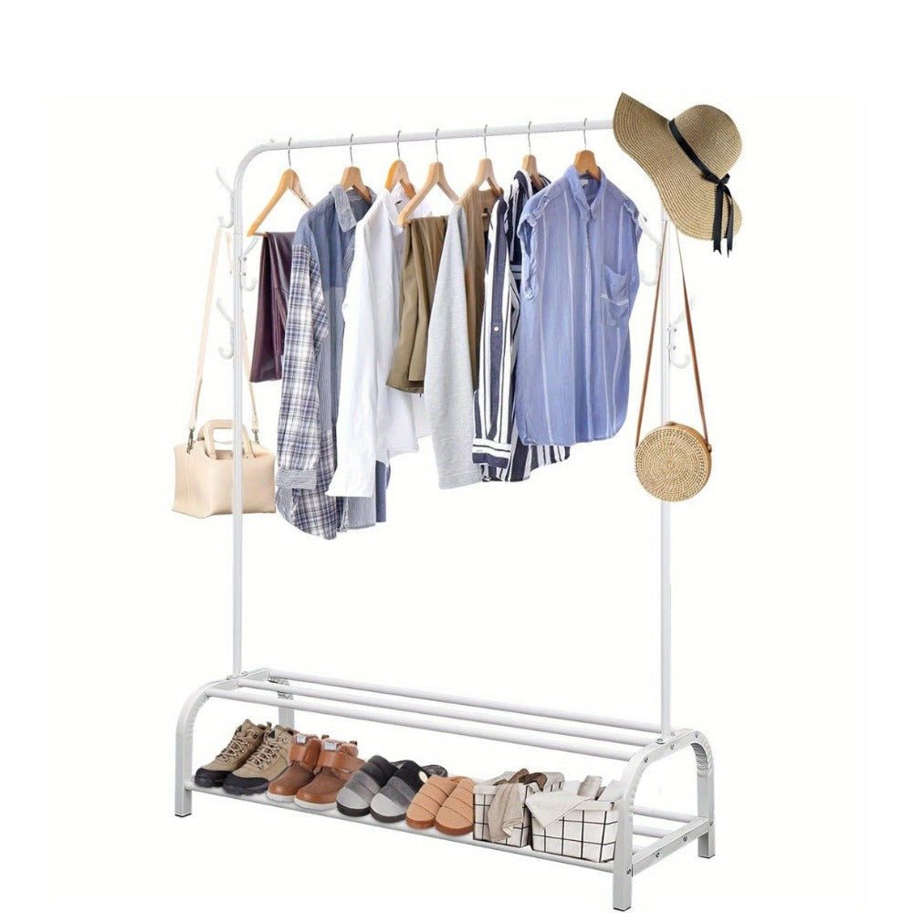 Barra para ropa multifuncional para dormitorio, barra metálica para colgar ropa resistente, perchero, estante para guardar ropa y zapatos