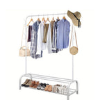 Barra para ropa multifuncional para dormitorio, barra metálica para colgar ropa resistente, perchero, estante para guardar ropa y zapatos