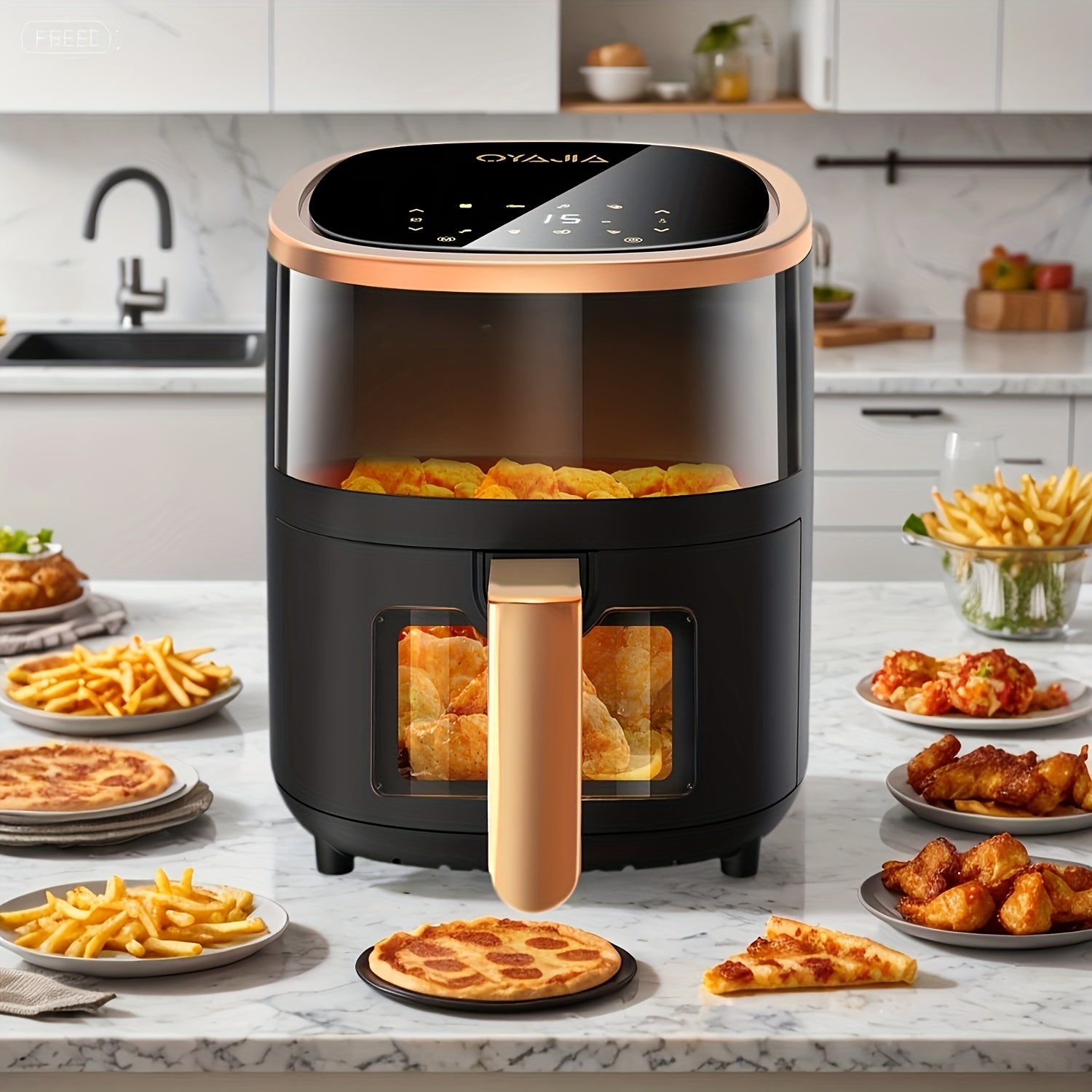 Freidora Digital de 6L con Ventanas Visibles Superior e Inferior, 8 Programas de Cocción, Tiempo de Calentamiento Ajustable, Cocina Saludable sin Aceite, Hornear, Freír y Asar | Ideal para Barbacoas Familiares/Snacks Saludables/Horneado