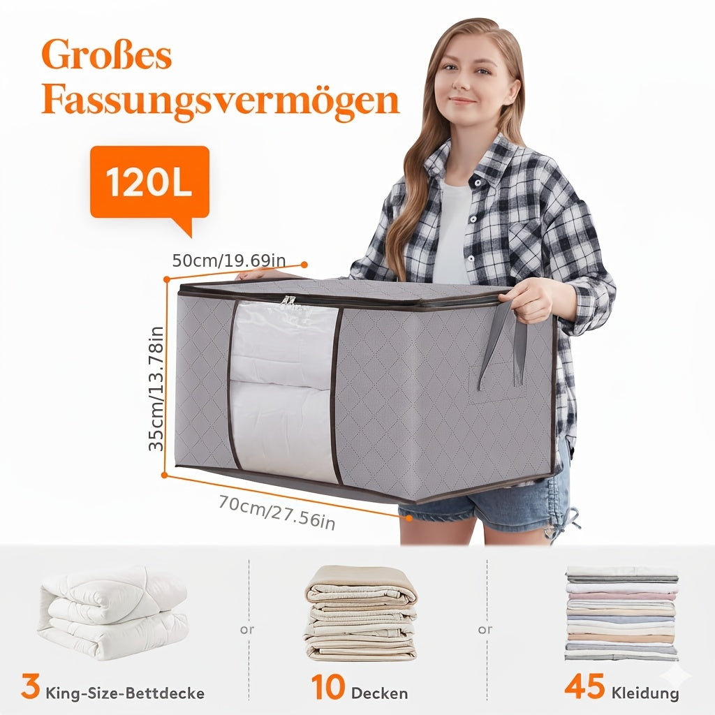 Juego de 6 bolsas de almacenamiento de 60L-90L-120L, bolsas grandes para guardar ropa con cremalleras, asas duraderas y tela gruesa para ropa, ropa de cama, mantas, edredones (gris), almacenamiento debajo de la cama