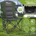 TRESKO® Silla de Camping Plegable hasta 200Kg | Silla Plegable con Bolsa Nevera, Portavasos y Bolsillo Lateral | Silla XXL Plegable Incluye Bolsa de Transporte | Silla de Pesca Acolchada para Exterior, Pesca, Festival y Jardín