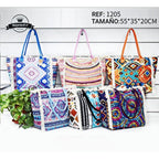 MEJORADA Bolso de playa grande con estampado bohemio, ideal para verano, con flecos de algodón, forro interior y bolsillos, 55×37×19 CM, tejido 100% poliéster