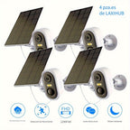 4pcs Cámara de Seguridad Solar LaxiHub, Cámara Inteligente Inalámbrica para Exteriores con Energía Solar, WiFi para Hogar, IP65, Visión Nocturna en Color, Audio Bidireccional, Seguimiento de Movimiento con IA, Control por APP