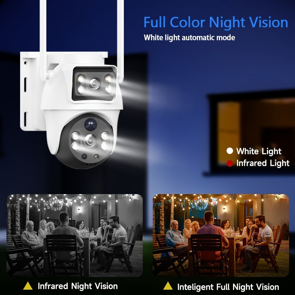 Cámara de doble lente de 8MP con Wifi y energía solar, seguimiento de movimiento, detección humana, audio bidireccional, visión nocturna a todo color, para seguridad en el hogar