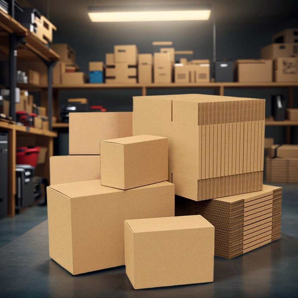 Caja de cartón marrón ondulado (Pack de 12-20 unidades) – 5 tamaños disponibles – Embalaje resistente para envíos y mudanzas – Fabricado en España