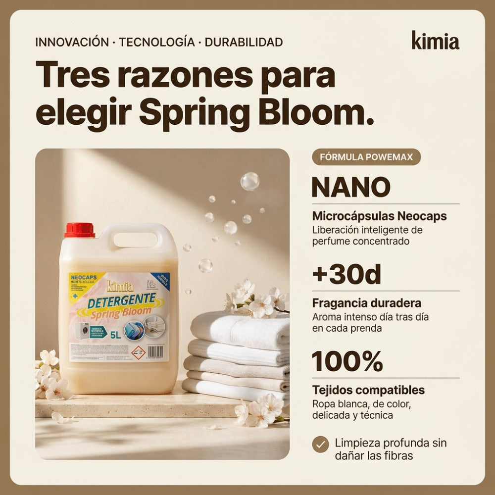 KIMIA - Detergente para Ropa PoweMax 2 x 5L | con Microcápsulas Perfumantes | Quitamanchas | Adecuado para Ropa Blanca y de Color | Fragancia Intensa | Para Todo Tipo de Tejidos | Limpieza Profunda