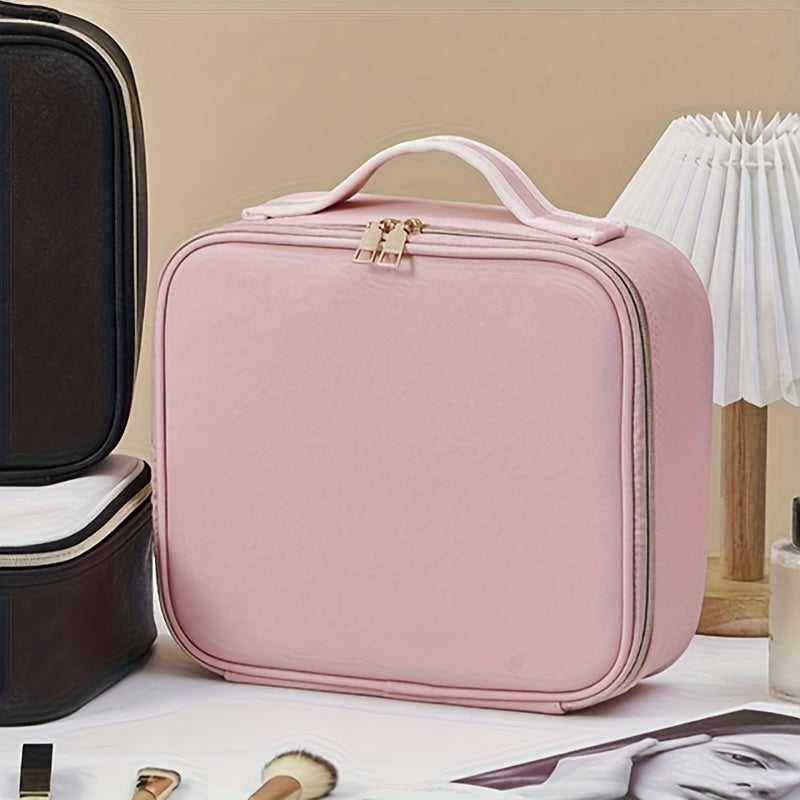 Neceser de Maquillaje, Bolso de Maquillaje con Espejo, Gran Capacidad, Bolso de Mano Portátil de Alta Gama, Bolsa de Almacenamiento de Cosméticos para Mujeres y Hombres, Espejo Redondo Pequeño de Detalle de Belleza con Aumento