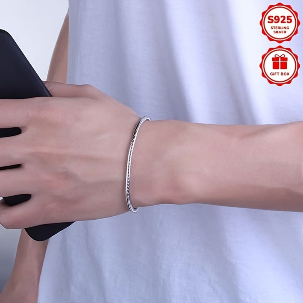 Pulsera de Cadena de Hueso de Serpiente Simple y Elegante en Plata 925, Estilo Chic y Versátil, Perfecta para Uso Diario, Regalos de San Valentín, Regalos de Vacaciones, Ideal para Cumpleaños y Vacaciones en la Playa