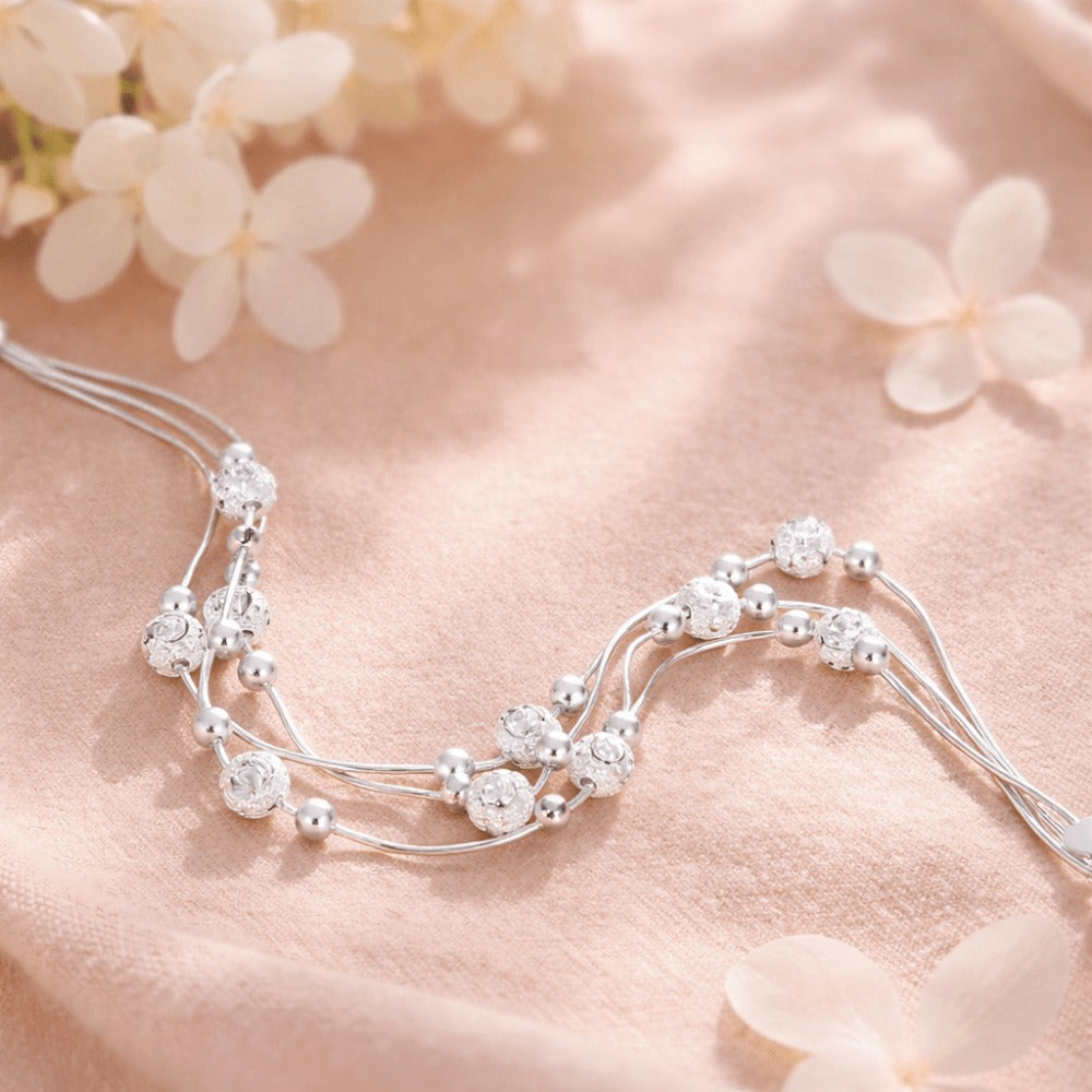 Pulsera plateada 925 para mujer, pulsera de bolas con diseño de múltiples filas, pulsera plateada ajustable para mujer, elegante regalo de joyería