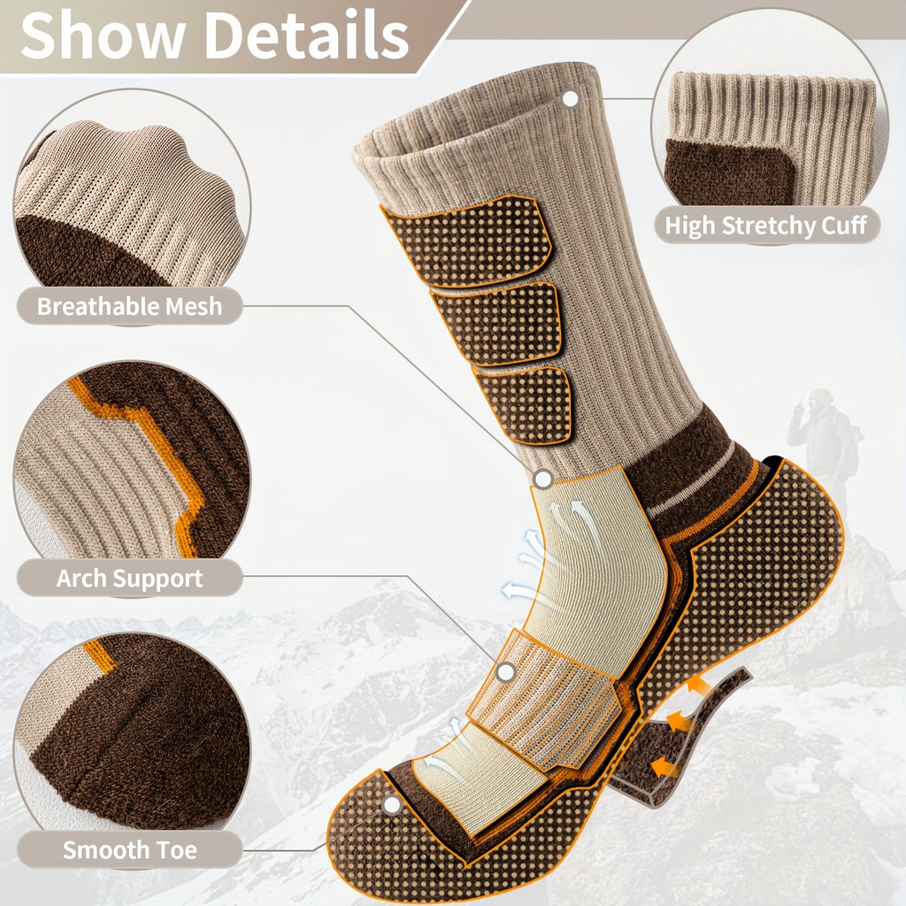 5 Pares de Calcetines de Lana para Hombres y Mujeres - Soporte de Compresión, Transpirables, Absorbentes de Sudor, Medias Acolchadas con Diseño a Rayas - Pack Multicolor para Regalos (Navidad, Halloween, San Valentín), Equipamiento para Aventuras al Aire