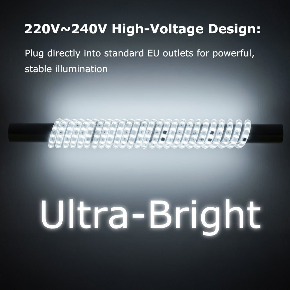 Tiras de luces LED súper brillantes AC 220V 230V | Cinta adhesiva de 120 LED/m, Cinta LED para lámpara exterior, Blanco o Blanco Cálido para cocina, jardín, decoración de habitaciones del hogar, Iluminación interior con enchufe de alimentación europeo | M