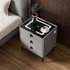 Mesita de noche inteligente gris, negra y blanca, con luz LED, 3 cajones, cómoda para sala de estar/dormitorio