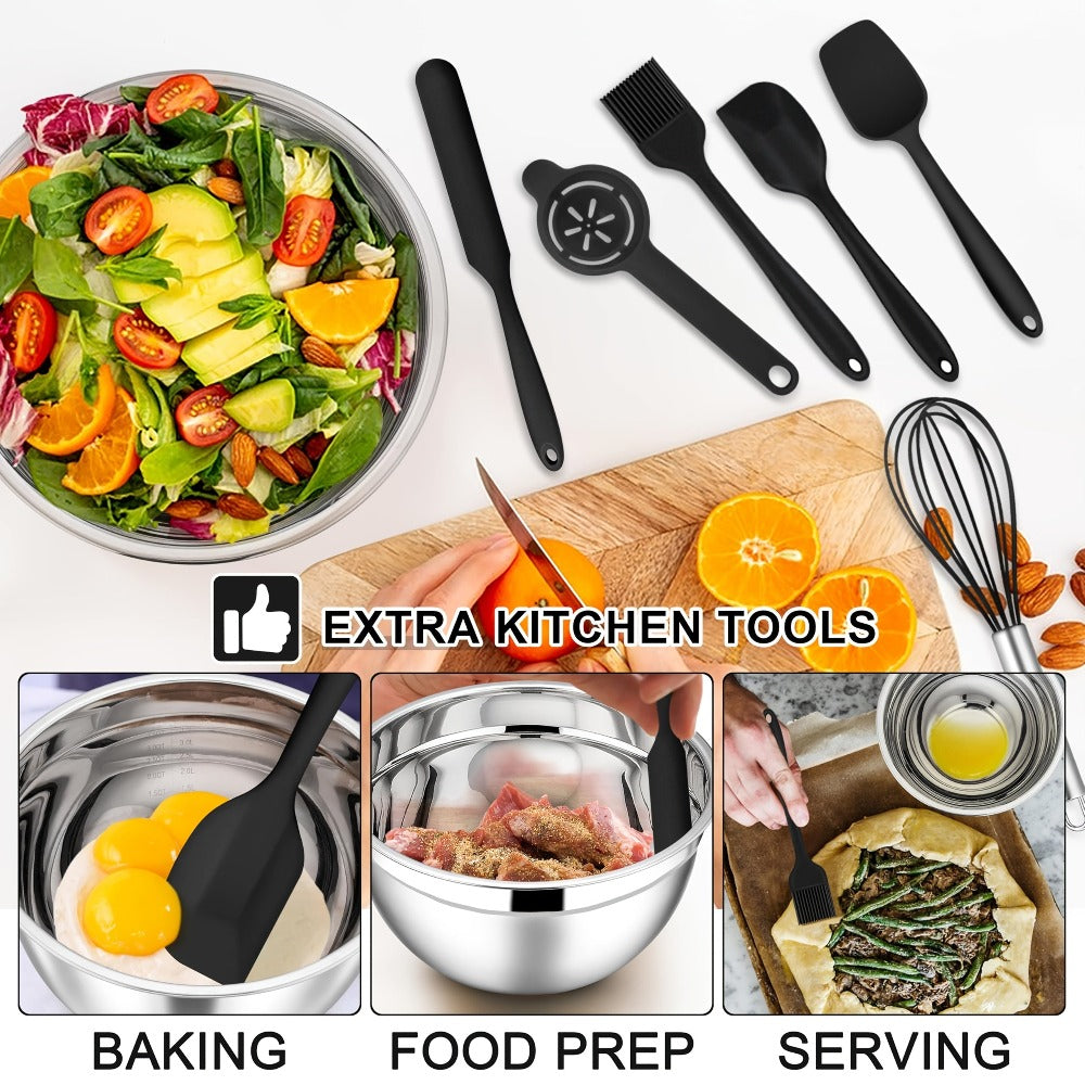 Juego de 7 piezas de ensaladeras prémium de acero inoxidable con tapas, juego de ensaladeras apilables, cuencos duraderos y gruesos, aptos para ensaladas, aptos para lavavajillas y microondas, ideal para Navidad, Hanukkah, Pascua, Acción de Gracias, almac