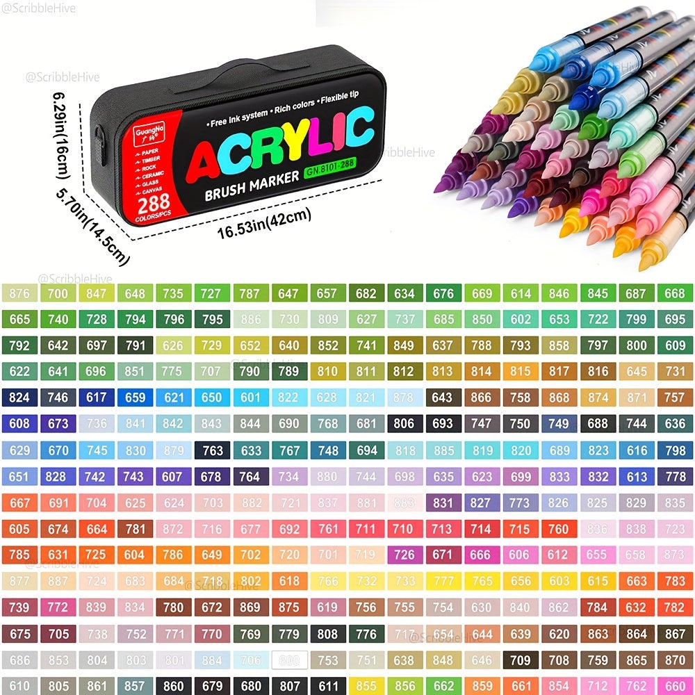 Rotuladores | Guangna Juego de rotuladores acrílicos nuevos de 288/240 colores, tinta líquida, rotuladores de dibujo artístico, empaque elegante