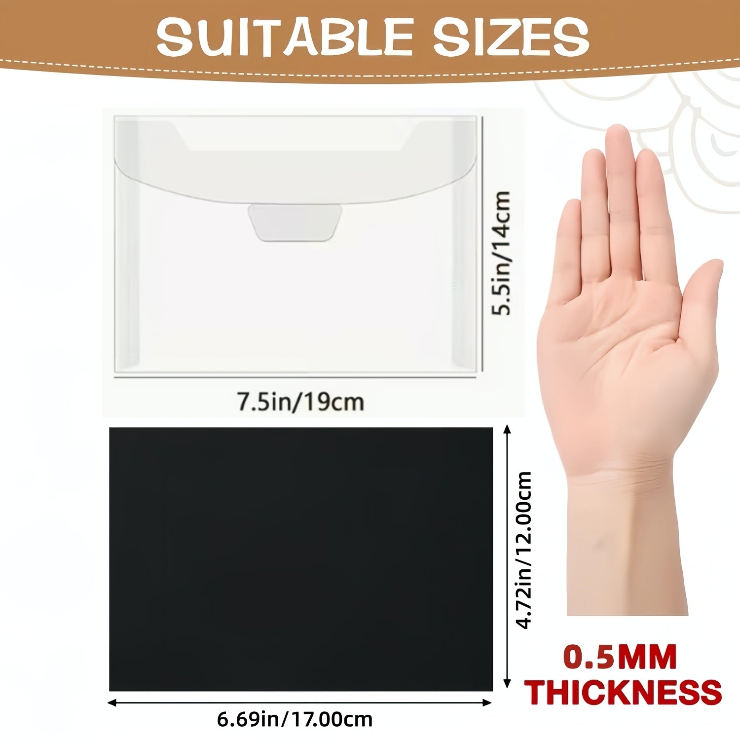 Bolsas de almacenamiento para 50/100 sellos y moldes con láminas magnéticas de goma, con una grosor de 0.5 mm. Estos sobres transparentes, que miden 19 x 14 cm, son ideales para organizar artículos hechos a mano y son perfectos para manualidades y artes.