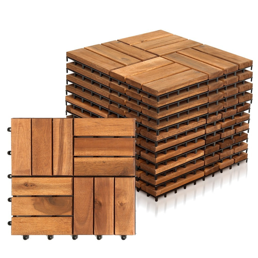 11-55 Piezas de Baldosas de Madera de Acacia Entrelazadas - Baldosas de Terraza DIY Antideslizantes para Exterior/Interior, Adecuadas para Patio, Balcón, Jardín - Revestimiento de Compuesto de Madera-Plástico (WPC) Resistente a la Intemperie, Fácil Instal