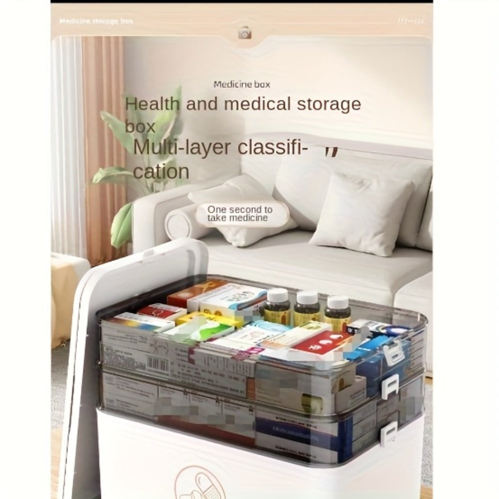 Organizador Médico de 3 Niveles - Caja de Almacenamiento de Medicina Familiar de Gran Capacidad con Cierre Seguro a Presión, Diseño Portátil Resistente para Hogar/Viajes/Oficina, Regalo Esencial Ideal para la Salud y la Seguridad
