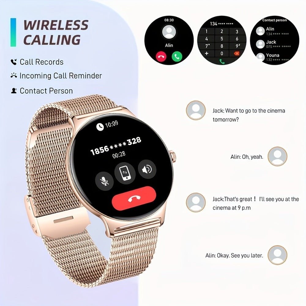 LIGE Smartwatches Diseñados para Mujer con Pantalla Táctil AMOLED de 1.43 Pulgadas, Capaces de Hacer y Recibir Llamadas, un Smartwatch Fitness con Más de 100 Modos Deportivos, un Podómetro, Notificaciones de Mensajes de Texto, Control de Música y Cámara