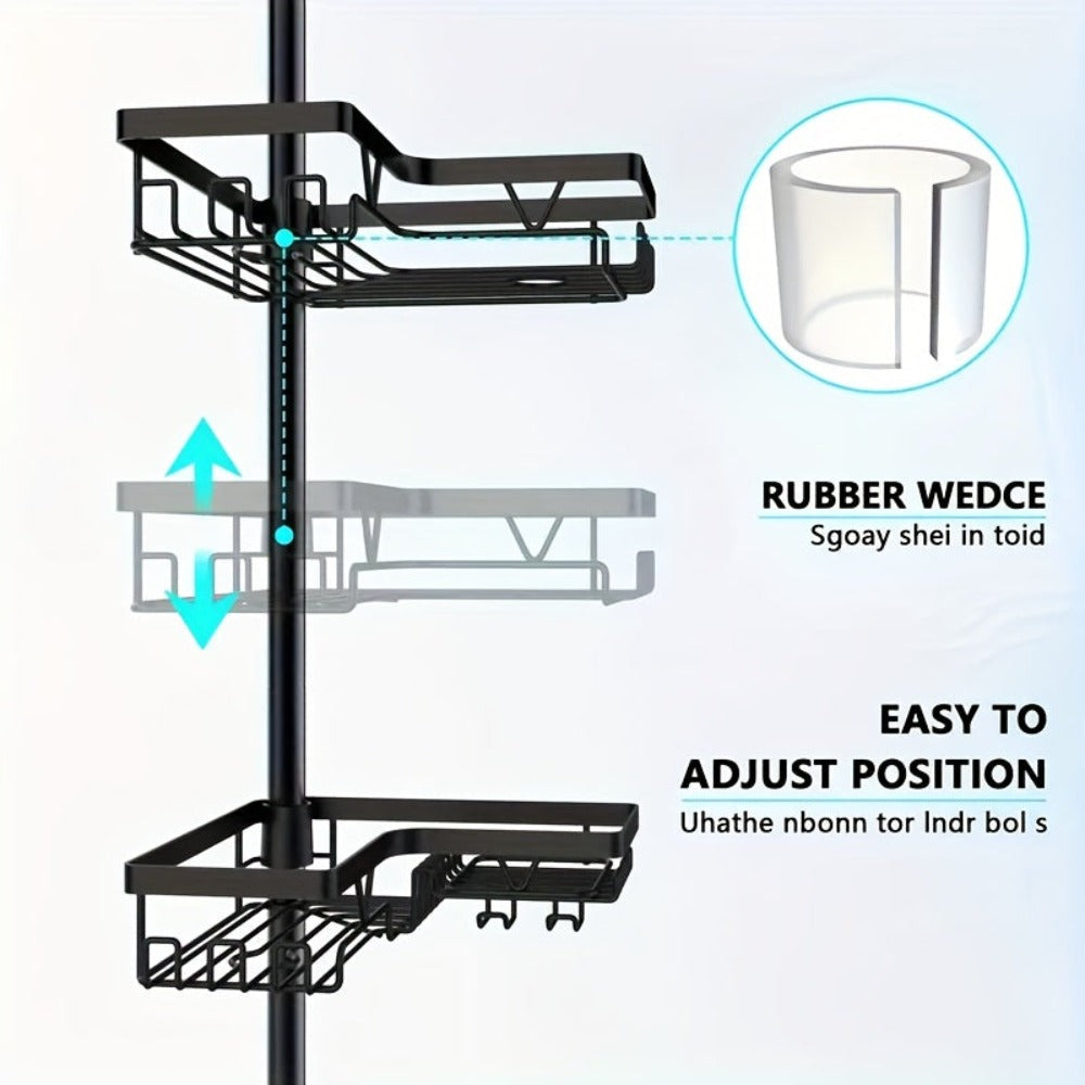 Un estante de esquina robusto y alto para el baño, un estante de esquina ajustable para la ducha que no requiere perforaciones, con un estante de almacenamiento negro de 4 niveles resistente al óxido, ideal para organizar áreas de ducha de esquina - Perfe