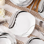 Juegos de Comedor de 24 piezas, Juegos de Platos y Tazones, Juego de Comedor Redondo de 24 piezas para 6 personas, Juego de Platos Resistente a los Arañazos, Juegos de Platos Seguros para Lavavajillas y Microondas, Adecuaciones de Cocina de 24 piezas