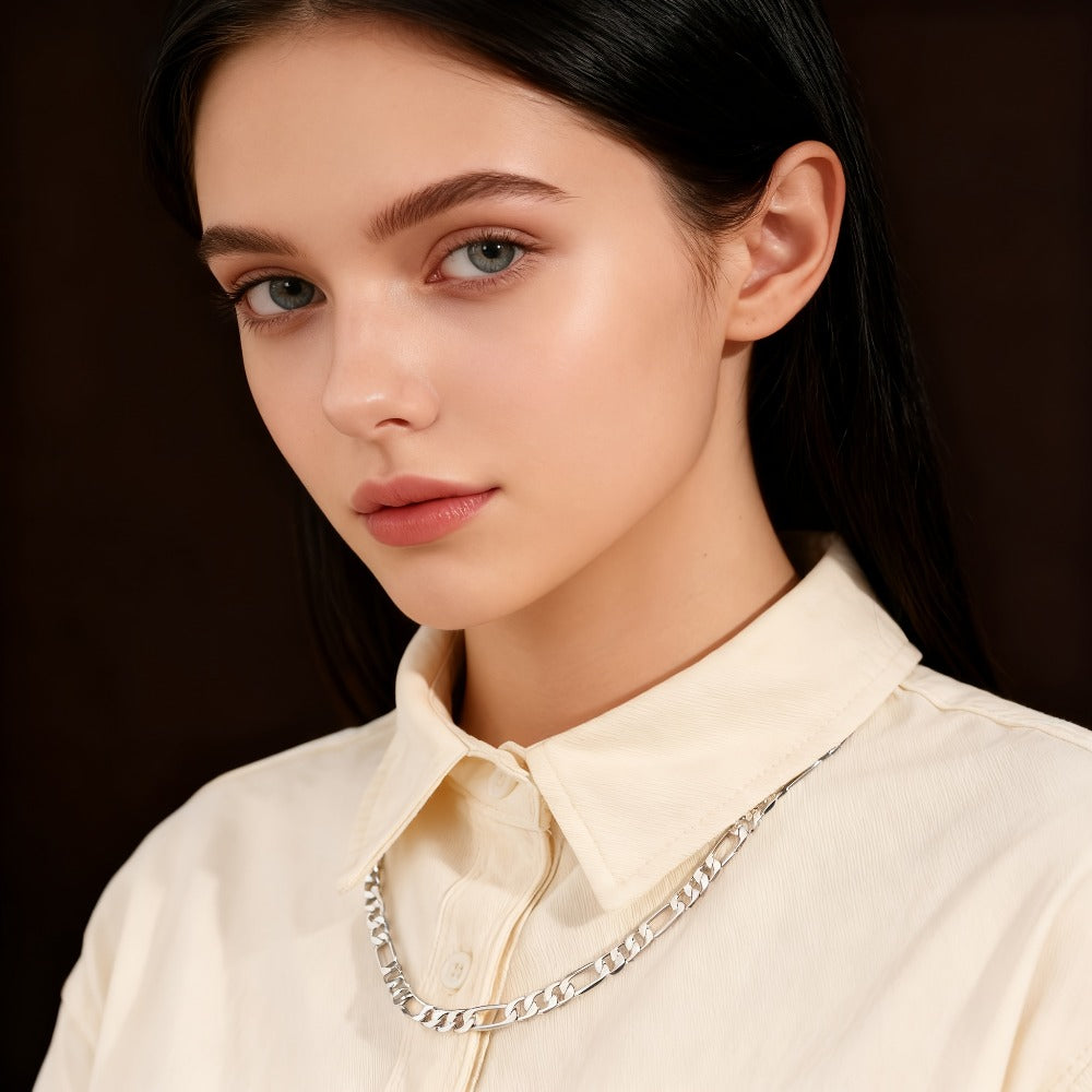 ARTPAGE Cadena Plateada 925 de Plata Esterlina Collar de Moda Figaro Plateado Collar de Moda Urbana Encanto Unisex Regalo para Hombres Día de San Valentín Día del Padre Cumpleaños Navidad con Caja de Regalo