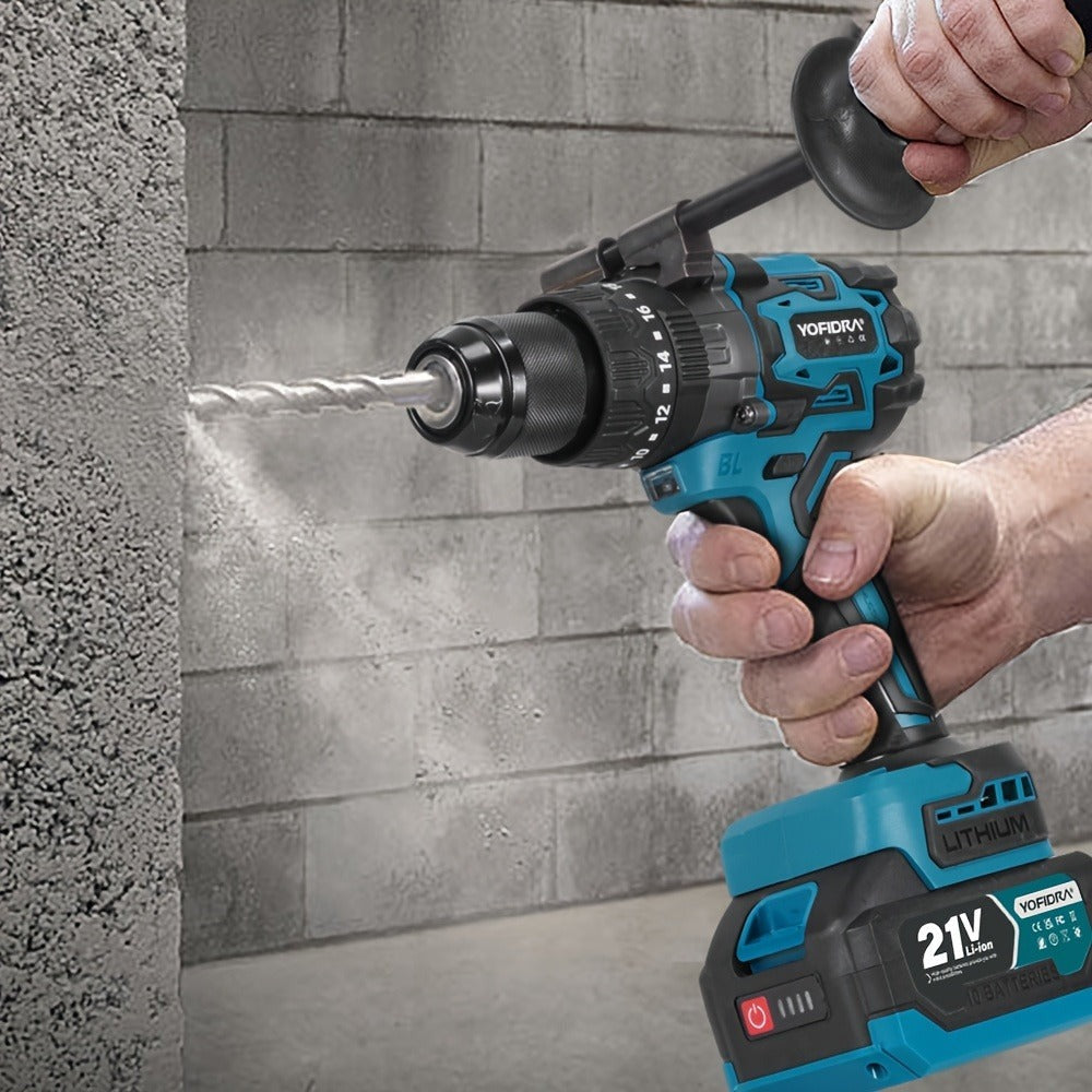 Taladro de Impacto Inalámbrico sin Escobillas, Taladro Inalámbrico Ajustable de 20 Velocidades, Destornillador Eléctrico 3 en 1 con Martillo, Ideal para Decoración de Muebles y Mezcla de Concreto Industrial