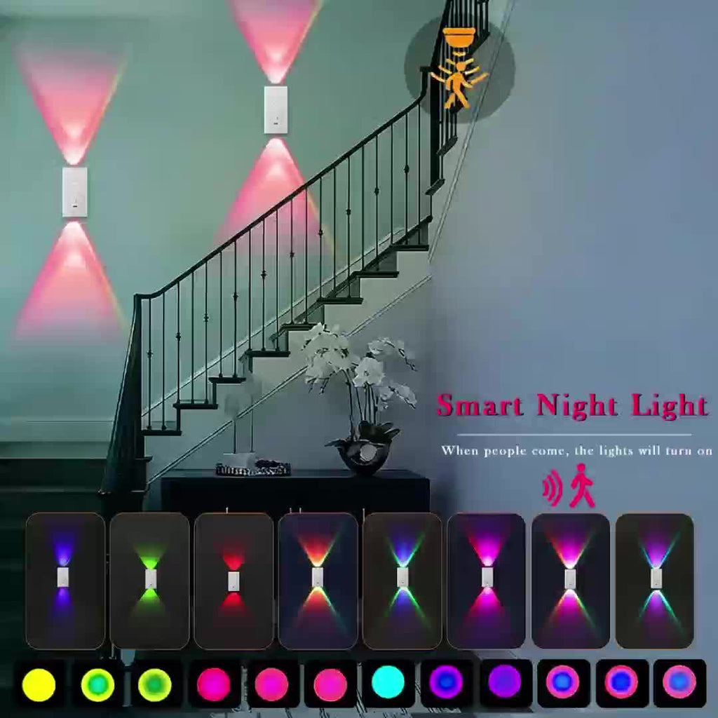 Luces nocturnas con sensor de movimiento para dormitorio baño pasillo y armario | 4 piezas y 7 Colores y Recargable