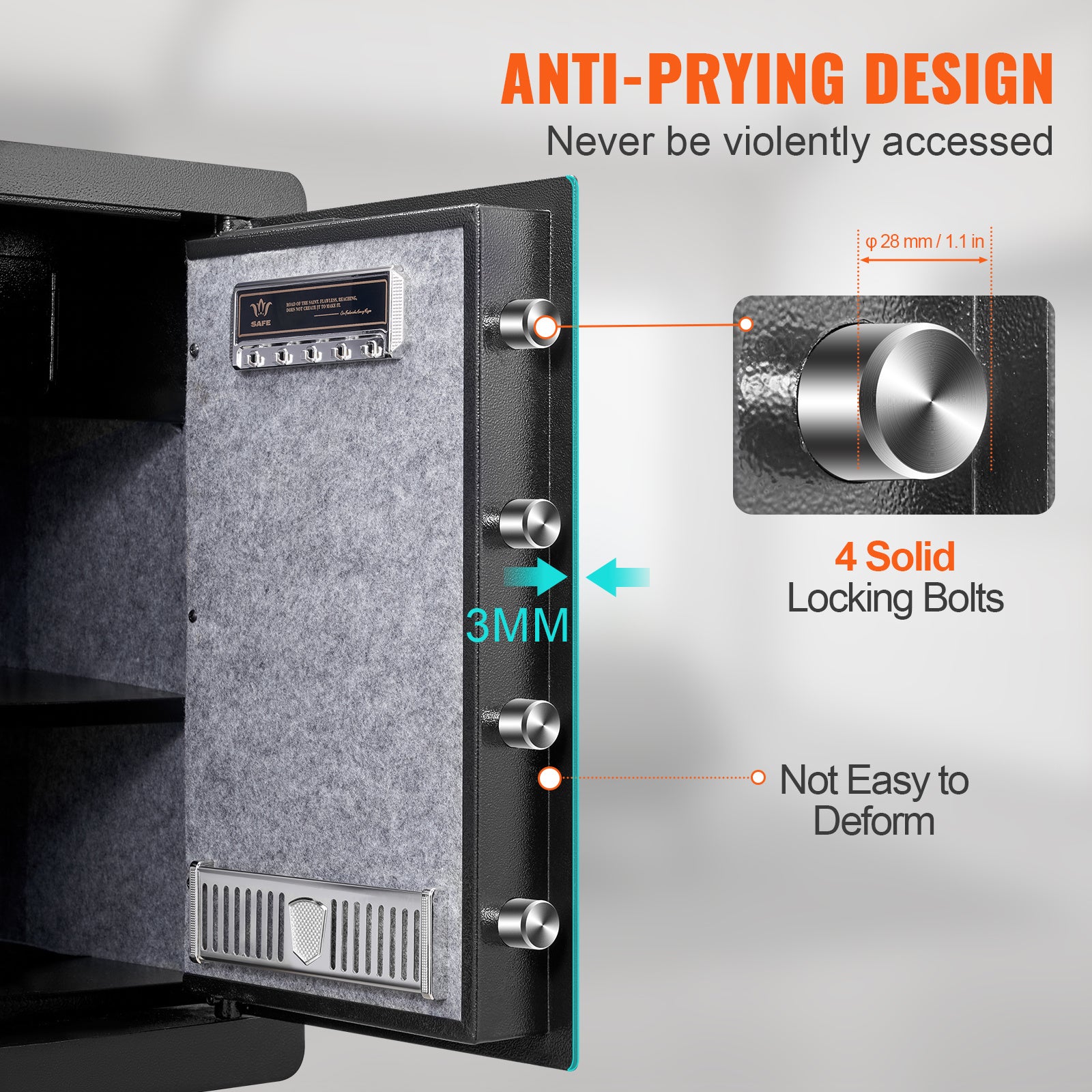 VEVOR Seguro, 2.2 pies cúbicos Caja Fuerte para el Hogar, Caja de Seguridad de Acero con Huella Digital, Teclado Digital y 2 Llaves, Caja Fuerte con Bolsa Grande a Prueba de Fuego, Protege Efectivo, Oro, Joyas, Documentos, 15.8x13x23.6 pulgadas